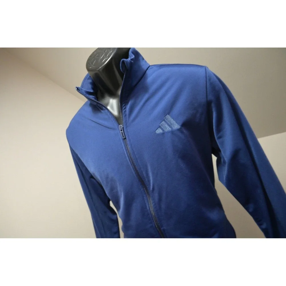 Adidas Track Jacket Men Small‎ Blue Full Zip Mock Neck Logo Pockets Excellent